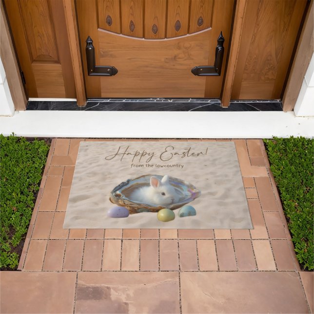 Happy Easter Lowcountry Oyster Shell and Bunny Doormat (Outdoor)