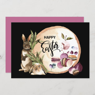 Happy Easter Macaroons Bunnies with Spring Fruit Holiday Card