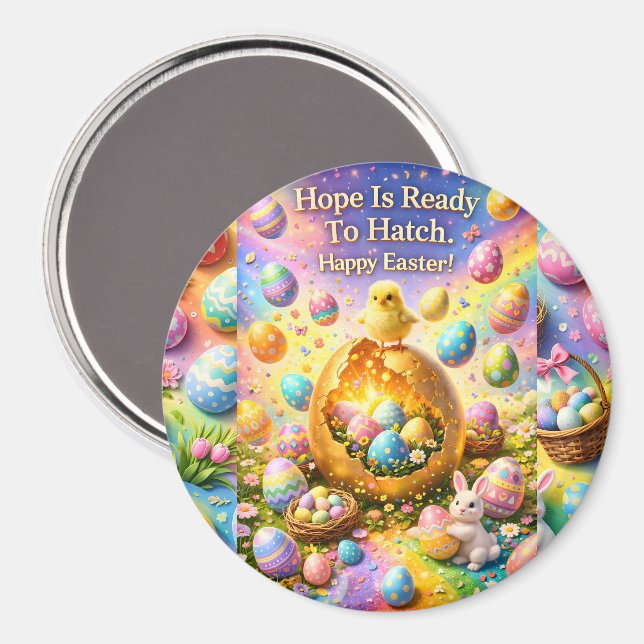 Happy Easter, magical chick and bunny decorative f Magnet (Front/Back)