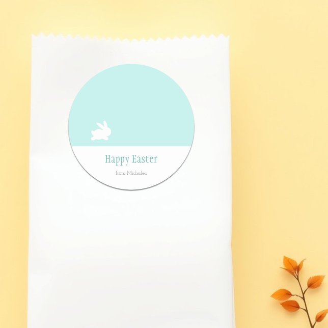 Happy Easter Minimalist Rabbit Personalised Classic Round Sticker (Creator Uploaded)