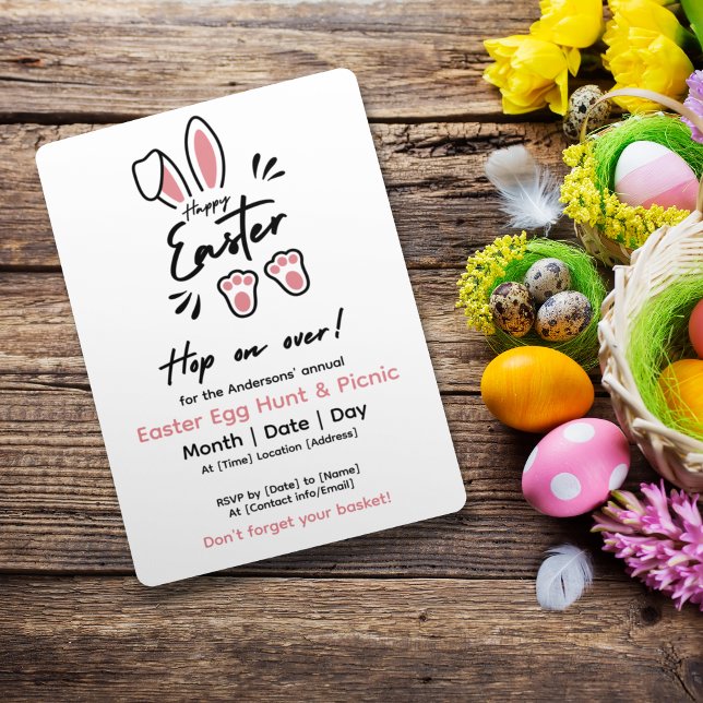 Happy Easter Modern Cute Rabbit Pastel Pink Invitation (Creator Uploaded)