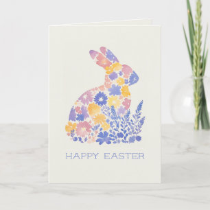 Happy Easter Modern Watercolor Floral Bunny Holiday Card