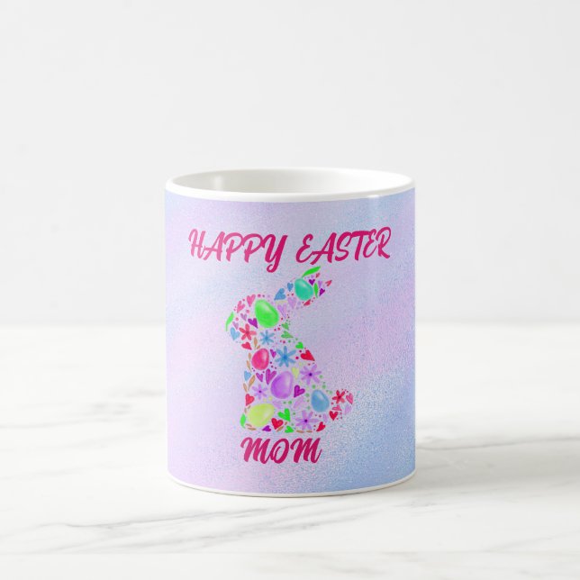 "HAPPY EASTER "MOM" MUG WITH FLOWERED RABBIT. (Center)