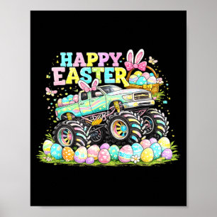 Happy Easter Monster Truck Bunny Ears Easter Eggs Poster