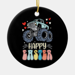 Happy Easter Monster Truck Bunny Rabbit Eggs Ceramic Tree Decoration
