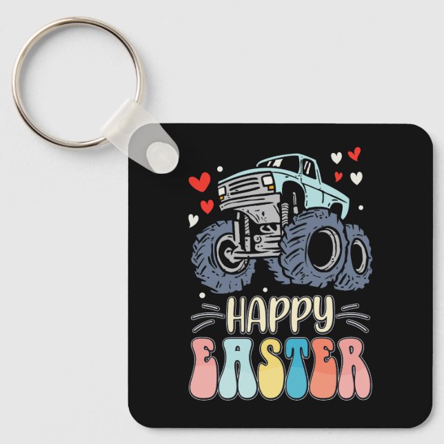 Happy Easter Monster Truck Bunny Rabbit Eggs Key Ring (Front)