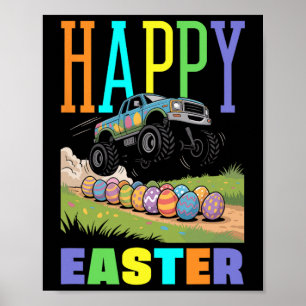 Happy Easter Monster Truck Cool Digger Boys Kids T Poster