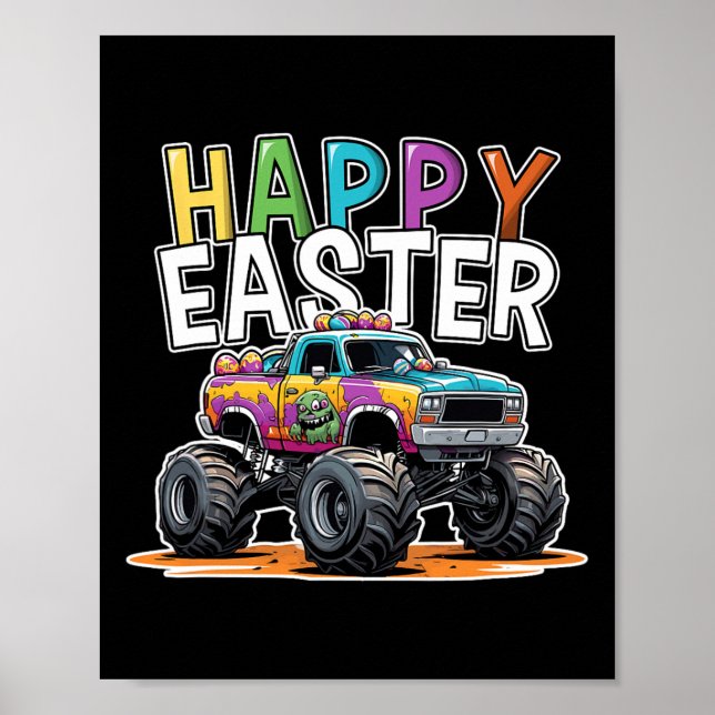 Happy Easter Monster Truck Easter Egg Hunting Boys Poster (Front)