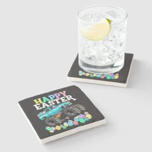 Happy Easter Monster Truck Easter Eggs Stone Coaster