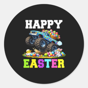 Happy easter monster truck funny easter eggs boy classic round sticker
