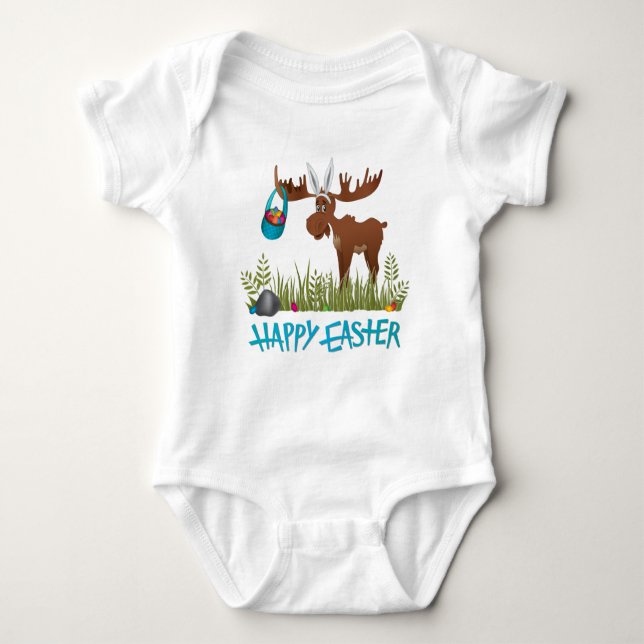 Happy Easter Moose Baby Bodysuit (Front)