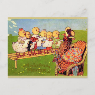 HAPPY EASTER MOTHER HEN WITH SINGING CHICKS HOLIDAY POSTCARD
