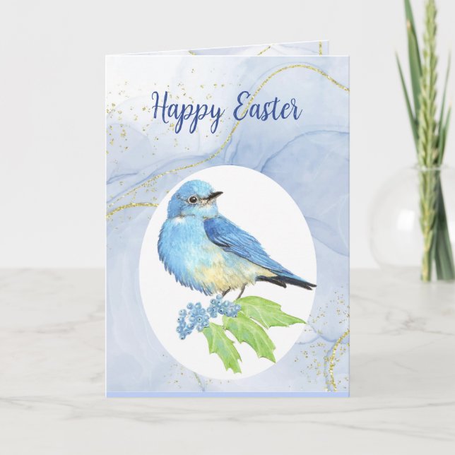 Happy Easter Mountain Bluebird  Holiday Card (Front)