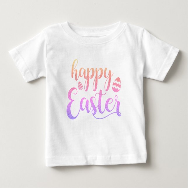 Happy Easter Multi-coloured Easter Egg Typography Baby T-Shirt (Front)