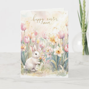 Happy Easter Mum White Bunny Folded Holiday Card