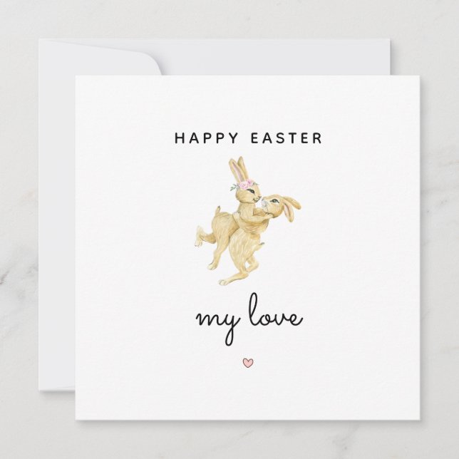 happy Easter my love cute rabbit bunny couple  Holiday Card (Front)