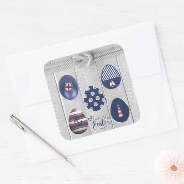 Happy Easter Nautical Themed Coastal Boating Square Sticker (Envelope)