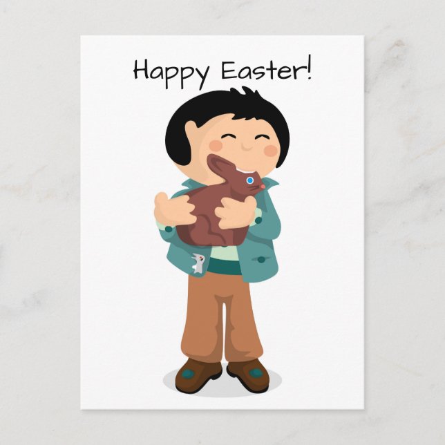 Happy Easter Nibbling Boy Holiday Postcard (Front)