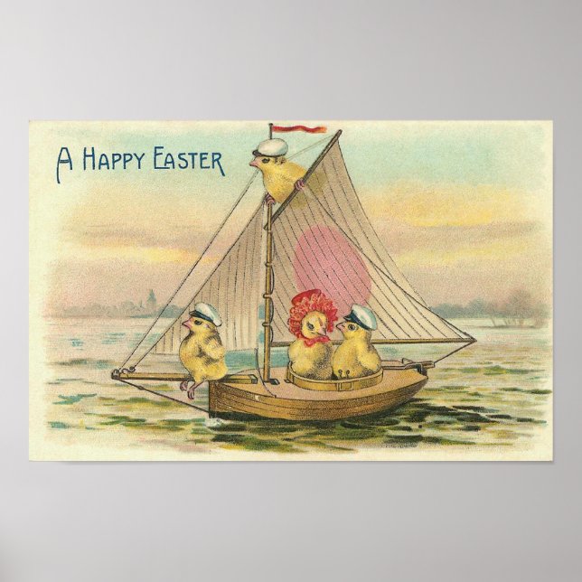 Happy Easter On A Sailboat Vintage Poster (Front)