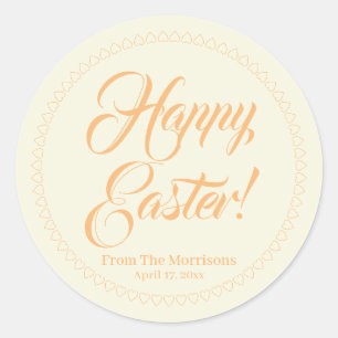 Happy Easter orange cream hearts custom script  Classic Round Sticker