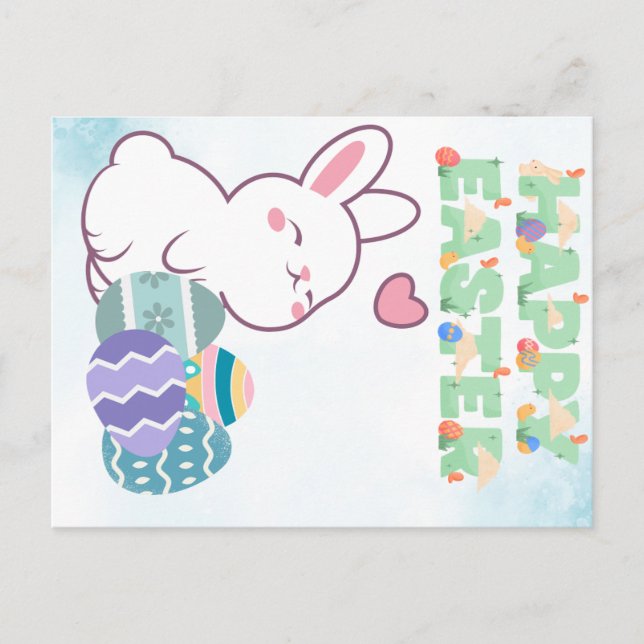 Happy Easter / Ostern bunny with eggs  Holiday Postcard (Front)
