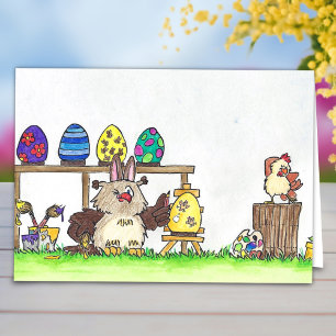 Happy Easter - Owl painting Eggs Holiday Card