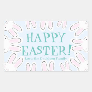 Happy Easter pale blue cute funny bunnies custom Rectangular Sticker