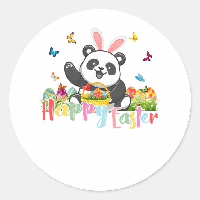 Happy Easter Panda Bunny Eggs Classic Round Sticker (Front)