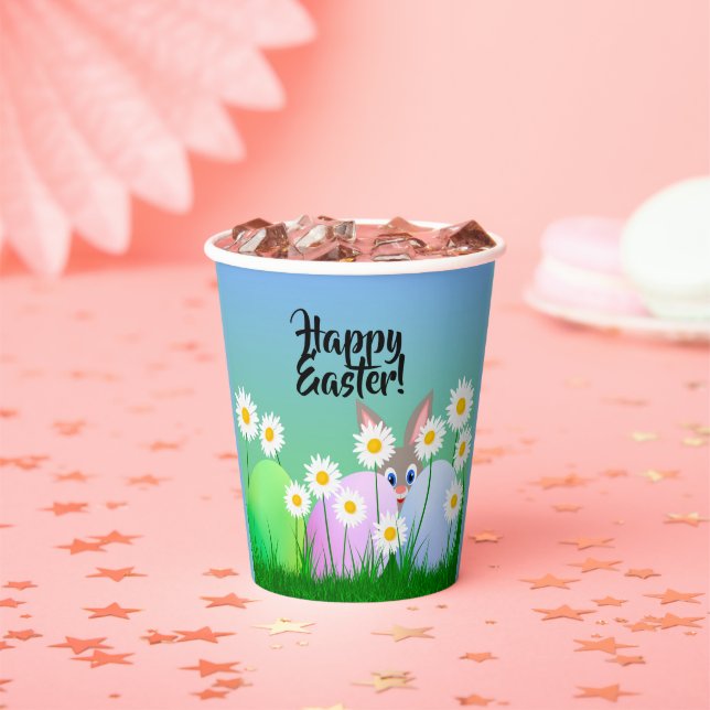 Happy Easter Paper Cup Peeking Bunny Colourful (Insitu)