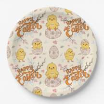 Happy Easter Paper Plate – Cute Chicks & Eggs
