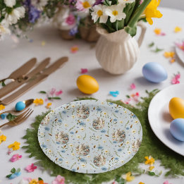 Happy Easter Party Bunny Celebration Blue Paper Plate