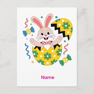 Happy Easter Party Bunny Popping Out  Holiday Postcard
