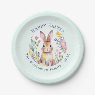Happy Easter Pastel Bunny Floral Brunch Party Paper Plate