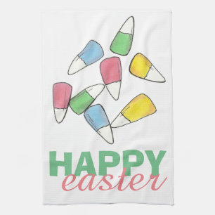 Happy Easter Pastel Candy Corn Candycorn Tea Towel
