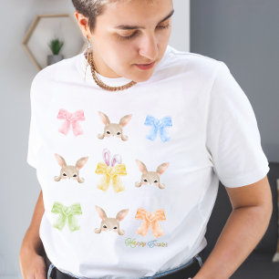 Happy Easter Pastel Colour Coquette Bow and Bunny  T-Shirt