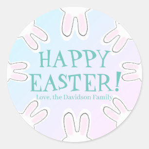 Happy Easter pastel custom cute bunnies funny Classic Round Sticker
