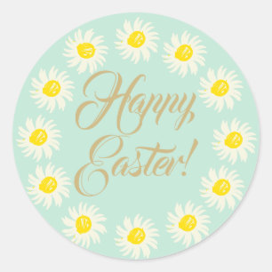 Happy Easter pastel cute daisy floral frame script Classic Round Sticker