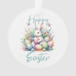Happy Easter pastel Easter Bunny Egg watercolor Ornament