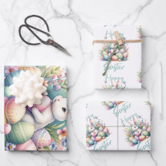 Happy Easter pastel Easter Bunny Egg watercolor Wrapping Paper Sheet