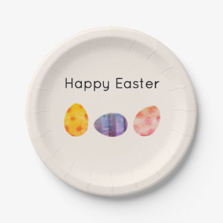 Happy Easter Pastel Eggs Elegant Soft Cream Paper Plate