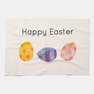 Happy Easter Pastel Eggs Elegant Soft Cream Tea Towel