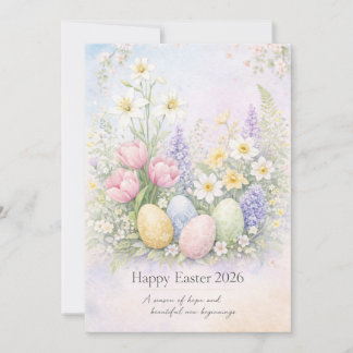 Happy Easter Pastel Floral Card Spring Botanical
