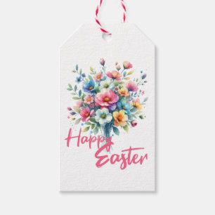 Happy Easter pastel pink spring flower bouquet Gift Tags