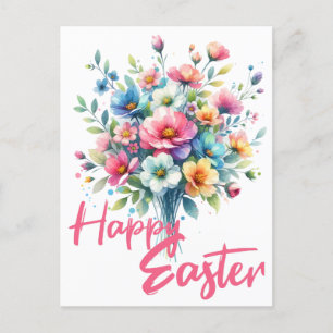 Happy Easter pastel pink spring flower bouquet Holiday Postcard
