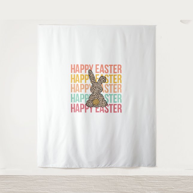 Happy Easter Pastel Spring Leopard Bunny Rabbit Wo Tapestry (Front)