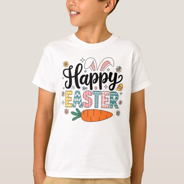 Happy Easter Patterned Lettering - Cute Carrot and T-Shirt (Front)