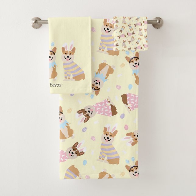 Happy Easter Pembroke Welsh Corgi Dogs Bath Towel Set (Insitu)
