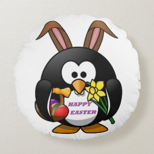 "HAPPY EASTER" PENGUIN BUNNY ROUND CUSHION