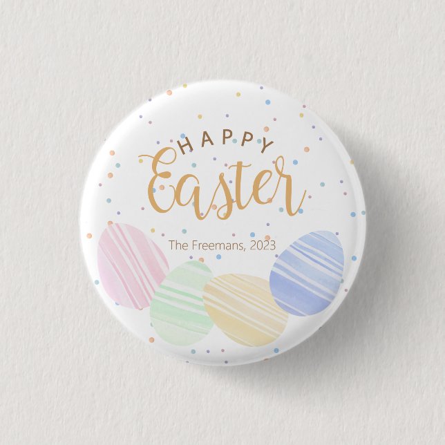 Happy Easter Personalised Watercolor Eggs 3 Cm Round Badge (Front)