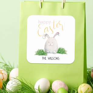 Happy Easter Pet Bunny Watercolor Illustration Square Sticker